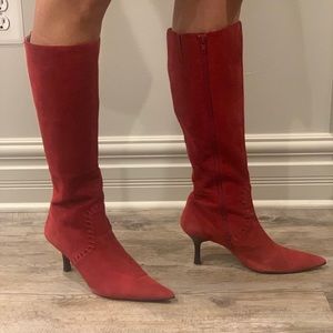 Red suede boots